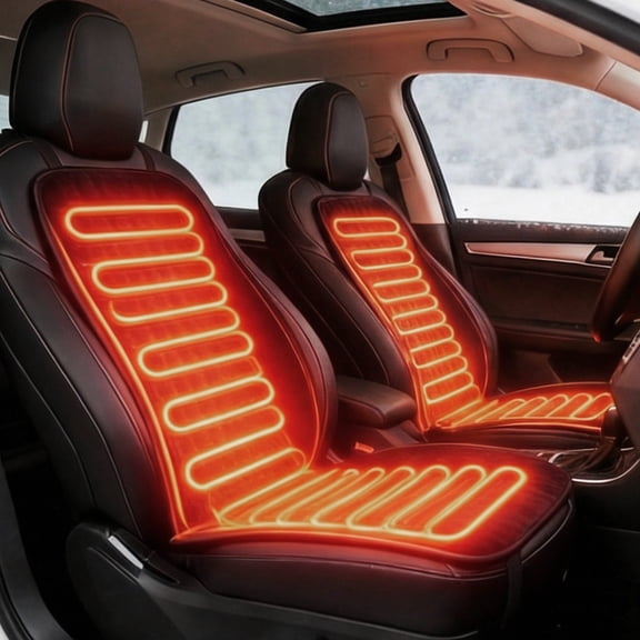 Universal Heated Car Seat Cushion 12V/24V, Fast Heating Seat Warmer with Timer & 3 Heat Levels, Plush Heated Seat Cover for Back & Thighs, Winter Comfort Gift