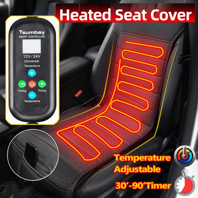 XUKEY Universal Heated Car Seat Cover, PU Leather, Black, Auto Vehicle
