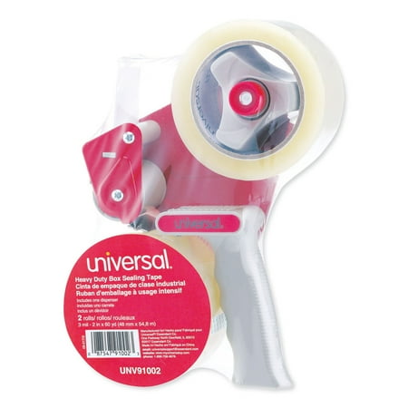 Universal Heavy-Duty Box Sealing Tape with Pistol Grip Dispenser, 3" Core, 1.88" x 60 yds, Clear, 2/Box -UNV91002
