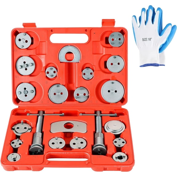 Universal Heavy-Duty Disc  Caliper Tool Kit | 24 count Wind  Tool Set for  Pad Replacement,  Caliper Compression Tool Fits   (Red)