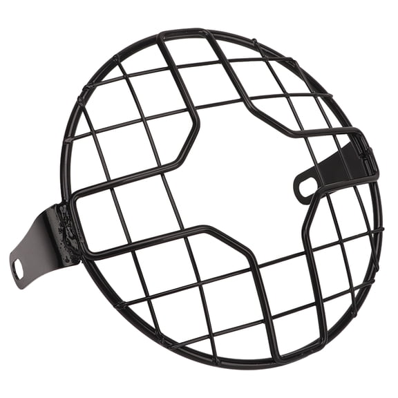Universal Heavy Duty Metal Motorcycle Headlight Guard Grill Mesh Cover Protector for Motorbike with 6.5 Inches / 16.5 cm Headlights Cross Design - Matte Black Finish