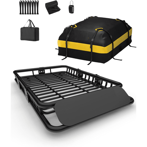 Universal Heavy Duty Roof Rack 200lb Capacity Rack Rooftop Cargo Carrier Basket with Rack Extension for SUVs,Trucks,Vehicles