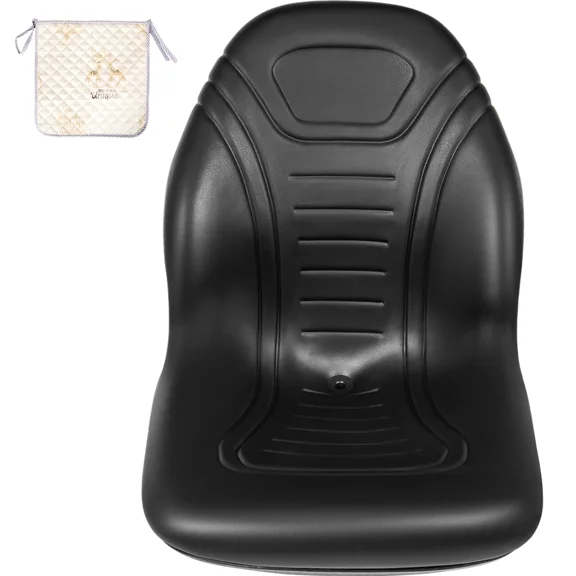 Universal High Back Mower Seat Replacement,Compact Black Vinyl Forklift Seat with Central Drain Hole and Multiple Mounting Patterns