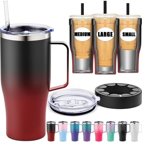 Universal Iced Coffee Sleeve with Handle - Insulated Double Wall Stainless Steel Holder Insulator for Cold Drinks Fits Small Medium Large To Go Cups Gifts for Men Women Him Her (Dark Flame)