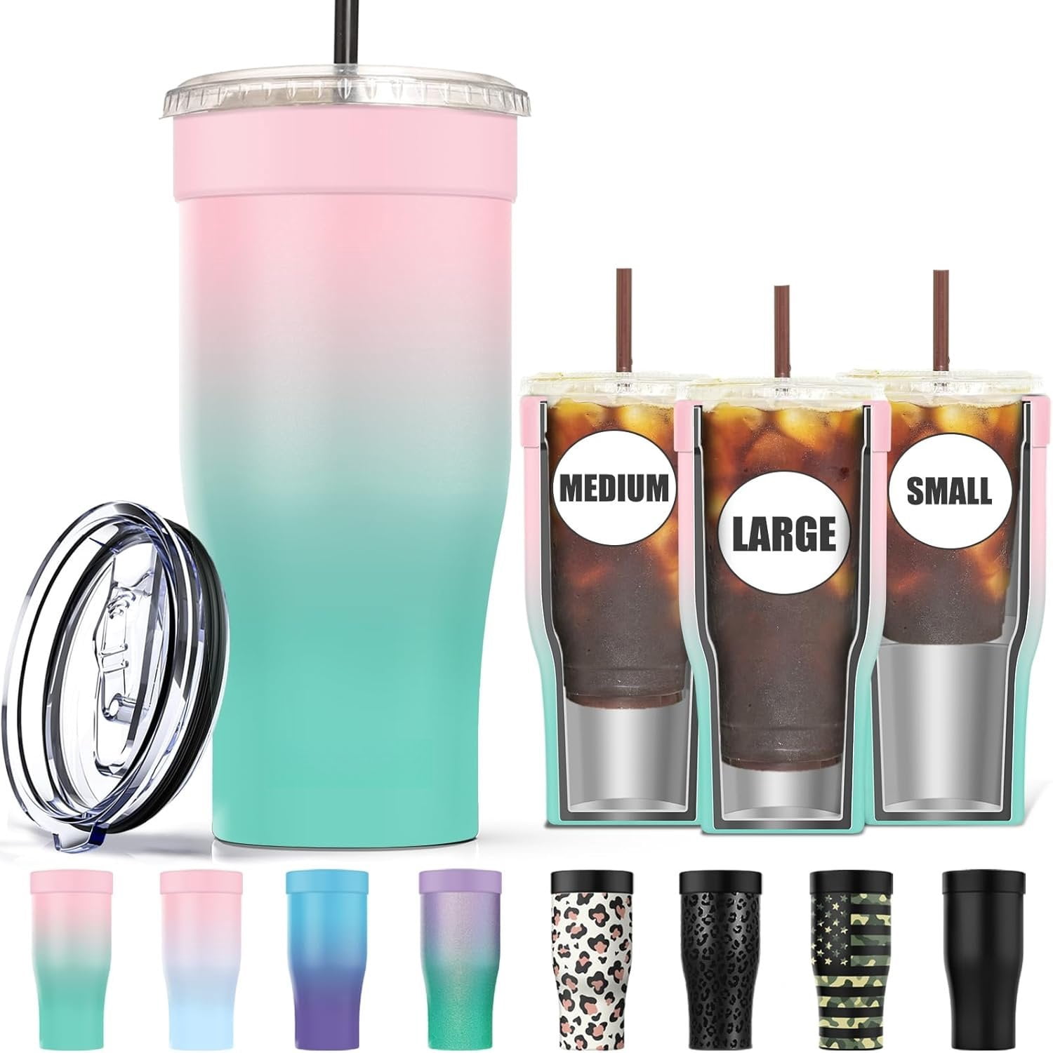 Universal Iced Coffee Sleeve - Upgraded Double Wall Stainless Holder ...
