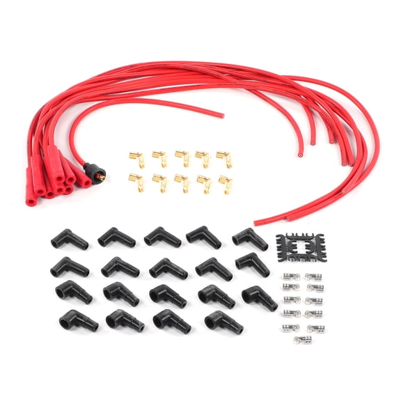 Universal Ignition Plug Wire Boot Set 8mm / 0.3 inches Red Sparking Plug Wire Harness with Stainless Steel Terminals, 9-Pack