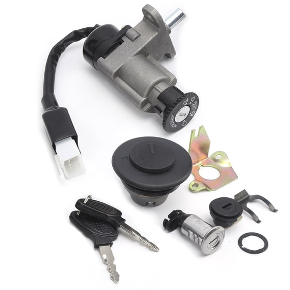 Universal Ignition Switch Assembly with Keys 4-Wire Gas Scooter Moped GY6 50cc 150cc 139QMB Key Lock Cylinder Starter Switch Set Metal (5.5 x 4.7 Inches / 14 x 12 cm)