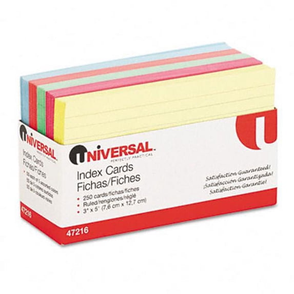Universal Index Cards 3 x 5 Blue/Salmon/Green/Cherry/Canary 250 per Pack
