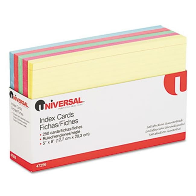 Universal  Index Cards  5 x 8  Blue-Salmon-Green-Cherry-Canary  250-Pack