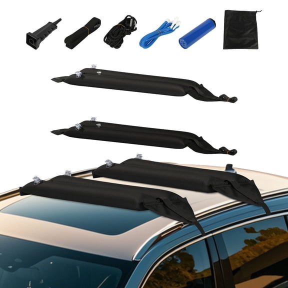 Universal Inflatable Soft Roof Rack Bars 37.6 Inch 88LBS Capacity with 2 Tie Down Straps Ropes Hand Air Pump Storage Bag for Kayak Canoe Surfboard SUP Luggage Carrier