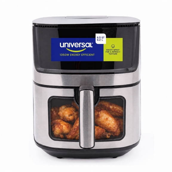 Universal (6.5 QT) Large Air Fryer with Moisture Spray—Crispy Outside, Juicy Inside, Stainless Steel Digital Air Fryer, 10 Presets, Dual Window, Easy Clean, Black