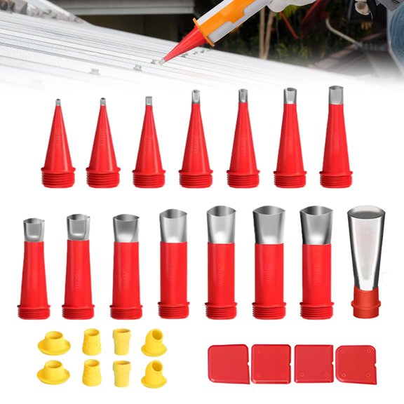 Universal Integrated Rubber Nozzle Tool Kit, Caulking Tool Kit Easy Caulking Finisher Nozzle, Caulk Tips Caulk Extension Nozzle Caulking Tips Set, Caulking Nozzle Applicator Finishing Tool