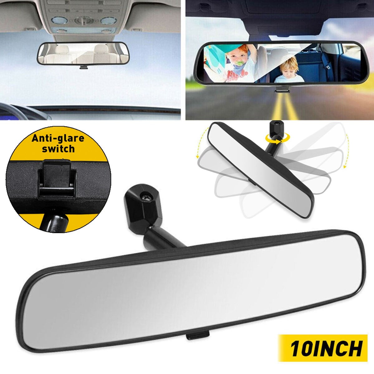 Universal Interior 10 Inch Rearview Inside Wide Rear View Mirror