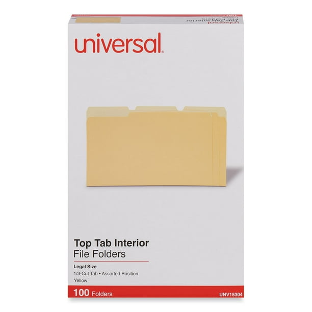 Interior File Folders, 1/3-Cut Tabs: Assorted, Legal Size, 11-pt Stock, Yellow, 100/Box Interior File Folders, 1/3-Cut Tabs: Assorted, Legal Size, 11-pt Stock, Yellow, 100/Box