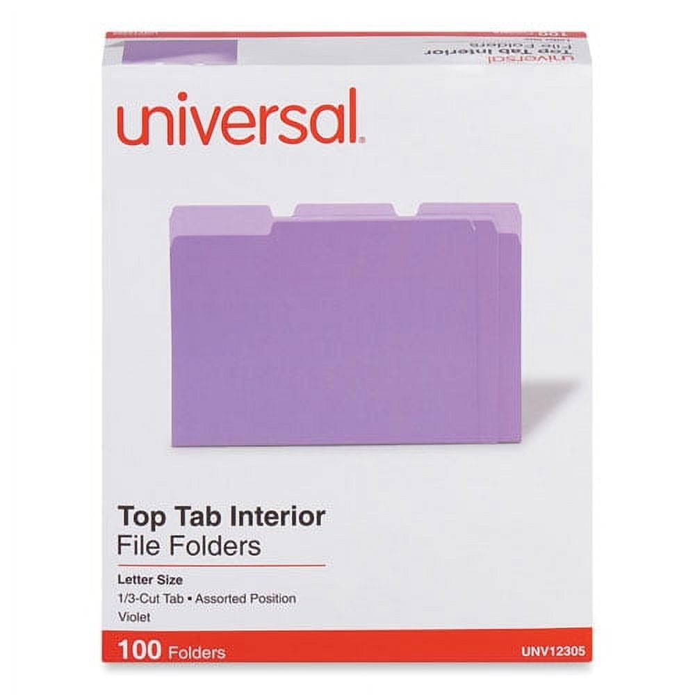 Interior File Folders, 1/3-Cut Tabs: Assorted, Letter Size, 11-pt Stock, Violet, 100/Box Interior File Folders, 1/3-Cut Tabs: Assorted, Letter Size, 11-pt Stock, Violet, 100/Box