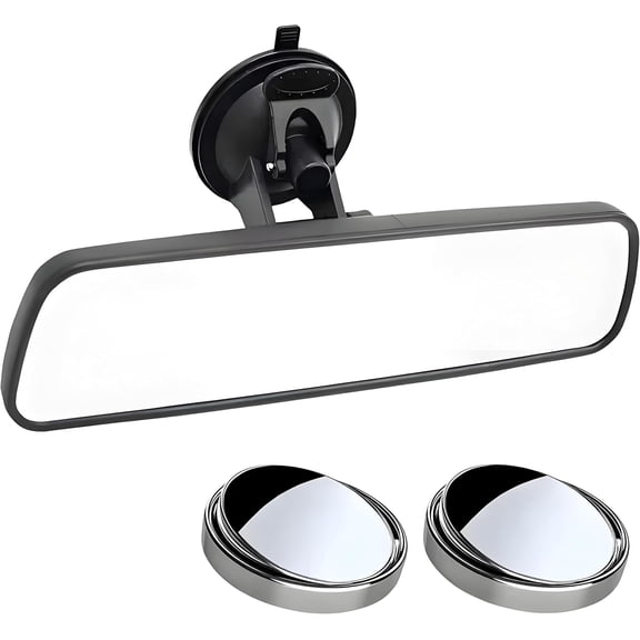 Universal Interior Rearview Mirror with 360 Suction Cup, Anti-Glare Wide Angle Blind Spot Kit