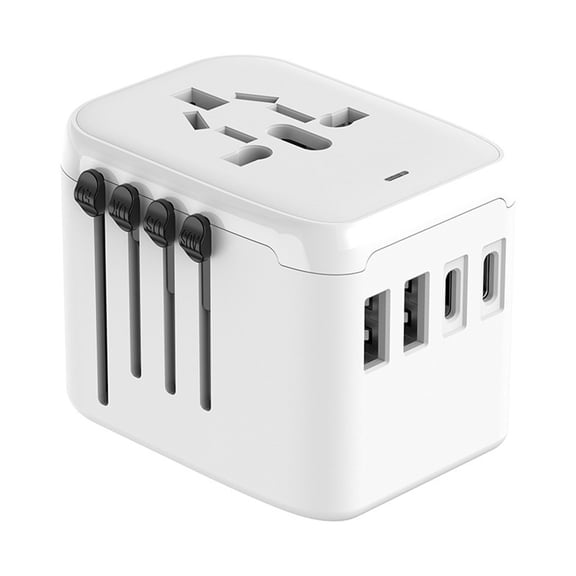 Universal International Power Travel Plug Adapter, 5 in 1 European Travel Plug Adapter W/ 3.5A 2xUSB-A and 2xUSB C Wall Charger and Worldwide AC Outlet for Europe USA UK AUS Asia(White)