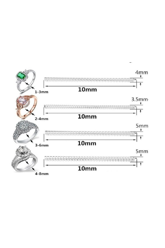 Universal Invisible Ring Size Adjuster 4-Size Ring Guards, Spacers & Tighteners for Loose Rings TIKA