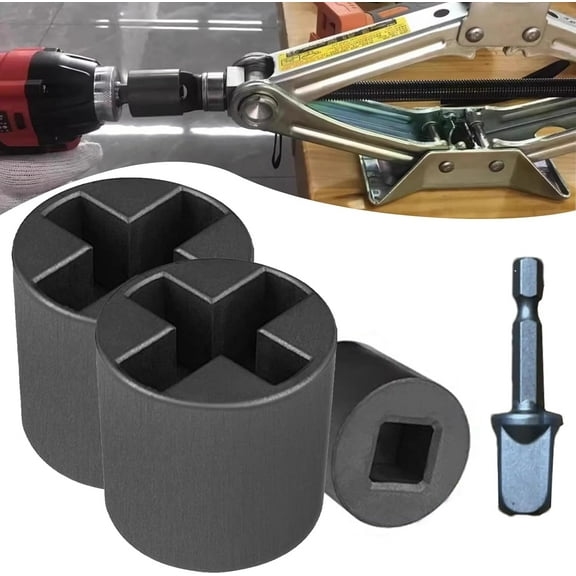 Universal Jack Socket Adapter for Hand Drill, Sturdy Scissor Jack Drill Adapter, Heavy-Duty Socket Converter, Easy Tire Change Tool for Electric Wrenches, Hand Drills and Ratchets (2pcs)