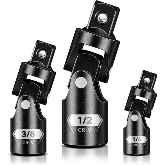 Universal Joint Set 3PCS, 1/2" 3/8" 1/4" Drive Socket Adapter Set, Premium CR-V Steel Swivel Access Fasteners at Any Angle