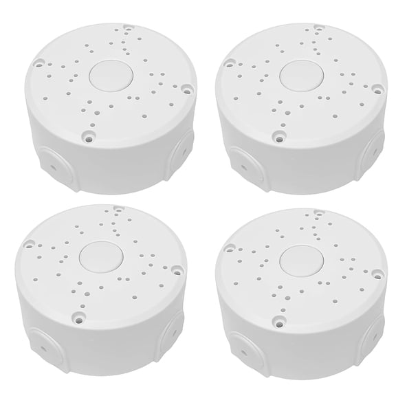 Universal Junction Box for Dome and Bullet IP Security Cameras, White, ABS Plastic, Rainproof, Round,4 Pack