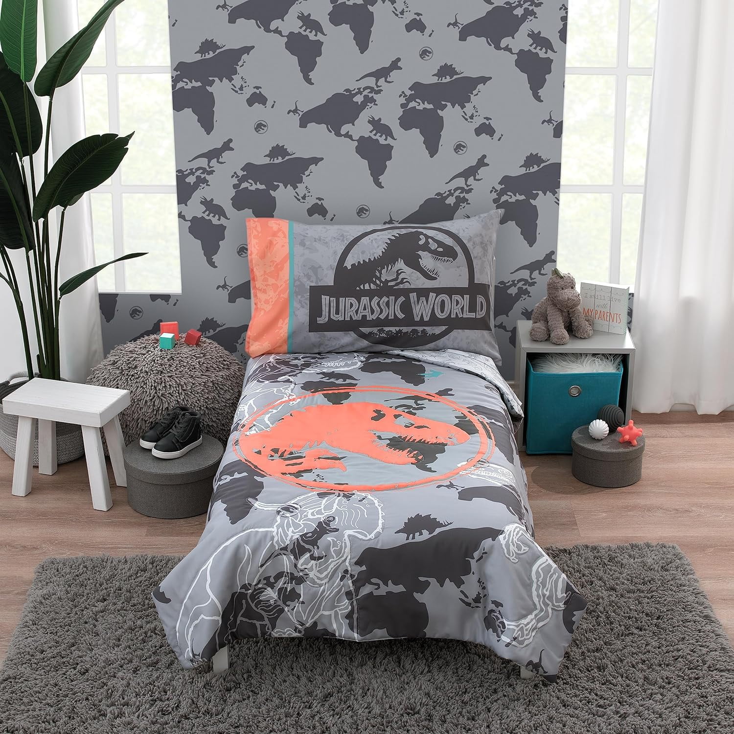 Universal Jurassic World Into The Wild Grey, White, Orange and Aqua T ...