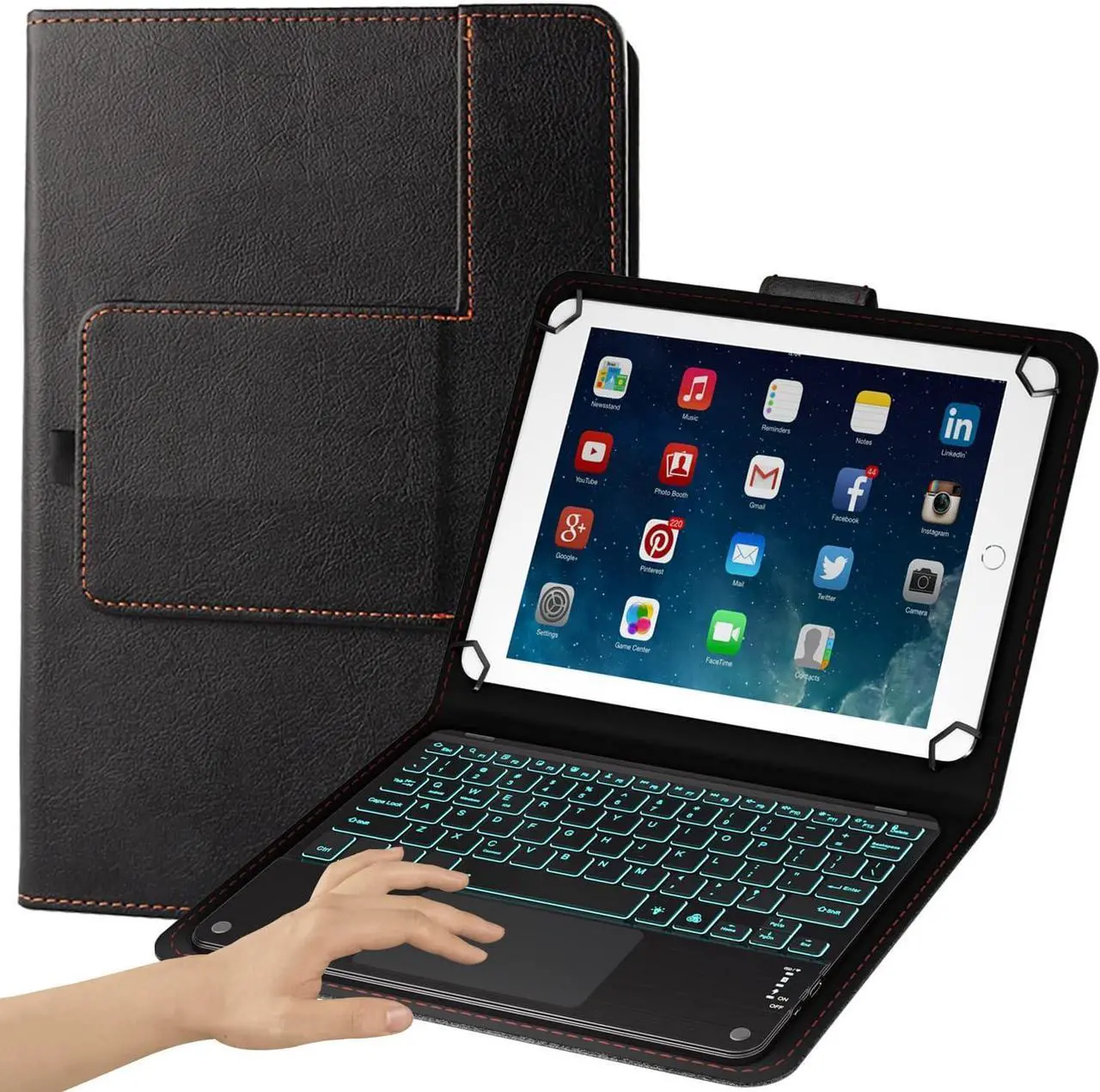 Universal Keyboard Case for 9 - 11 inch Tablet with Touchpad, 2-in-1 Bluetooth Wireless Keyboard Case for 9" 9.7" 10.1" 10.2" 10.5" 10.9" 11" with Touchpad 7 Colors Backlit Leather Folio Cover