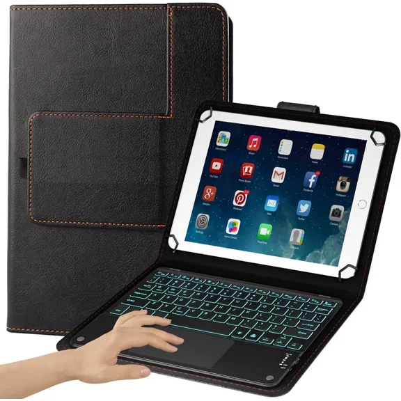Universal Keyboard Case for 9 - 11 inch Tablet with Touchpad, 2-in-1 Bluetooth Wireless Keyboard Case for 9" 9.7" 10.1" 10.2" 10.5" 10.9" 11" with Touchpad 7 Colors Backlit Leather Folio Cover