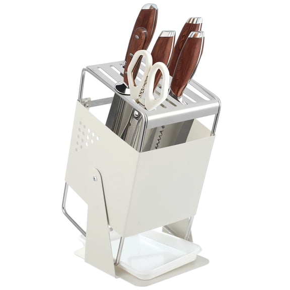 Universal Kitchen Cutter Block Holder, Rotating Stainless Steel Cutting Tool Organizer for Countertop, 9 Slots for Scissors and Sharpening Rod, Minimalist Kitchen Storage Rack for Cutters