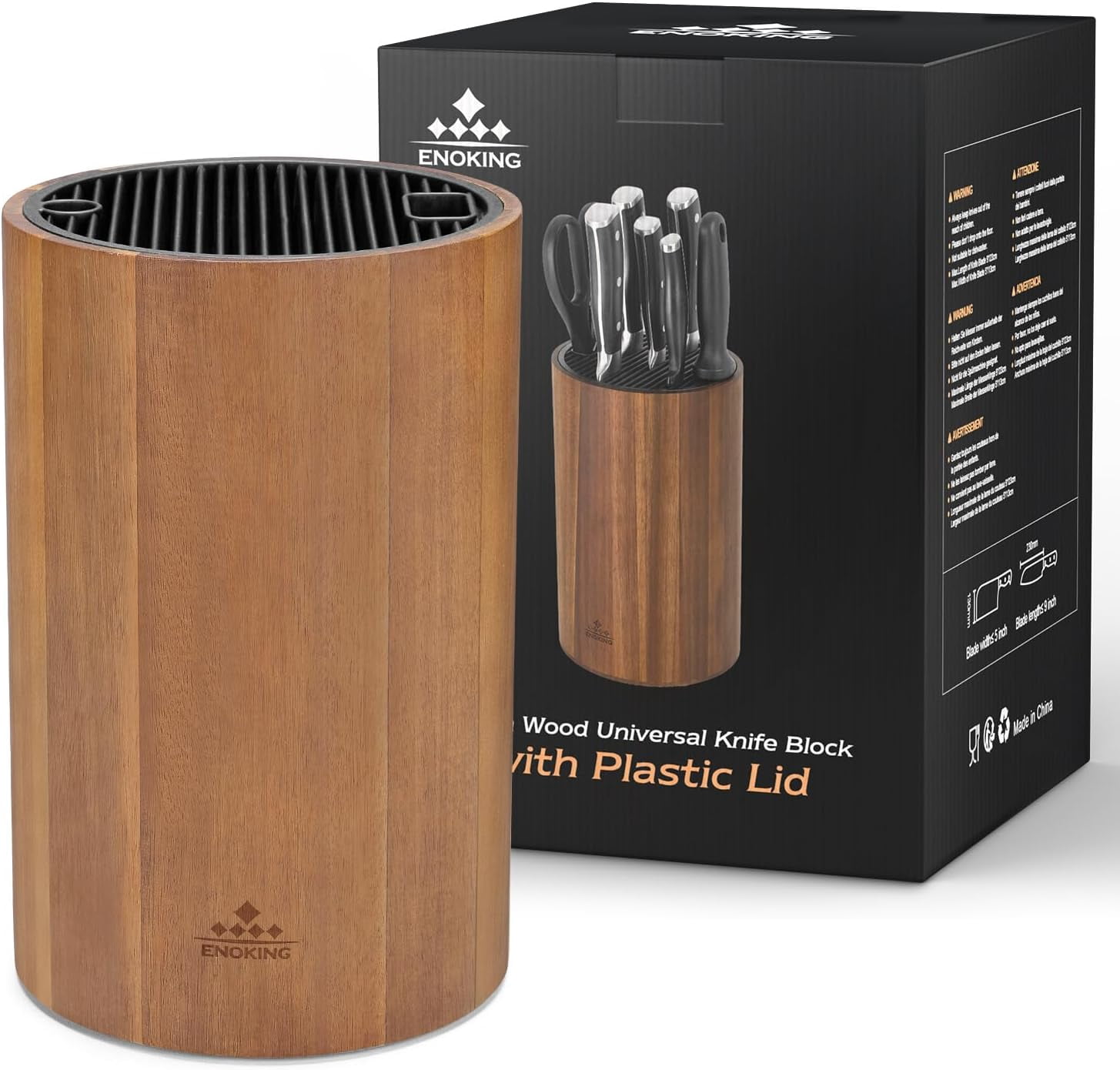 Universal Knife Block Holder with Plastic Lid, Acacia Wood without ...