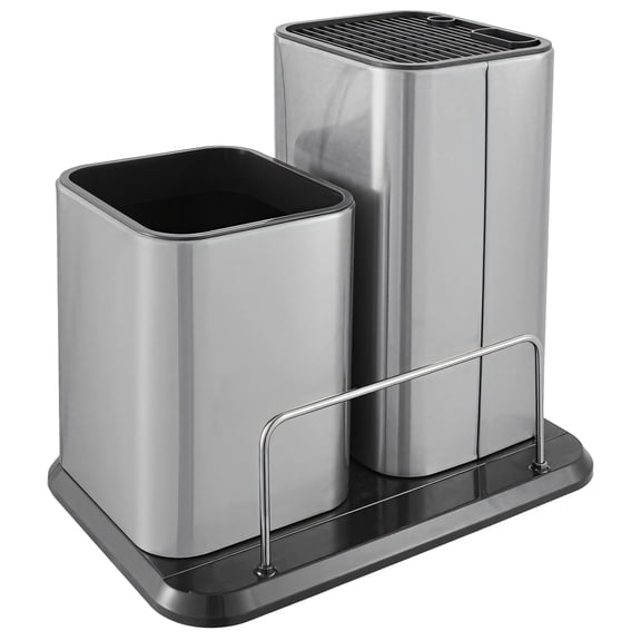 Universal Knife Holder, Stainless Steel Knife Block, Dual Slot Design, Fits Various Knives, Modern Right-Angle Style, Includes Removable Base and Drainage Holes