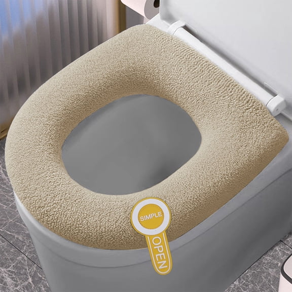 Knitted Toilet Seat Cushion - Universal Fit Polyester Toilet Seat Cover, Washable, Yellow, 13.77" Outer Diameter - Soft, Comfortable, Warm Bathroom Accessory