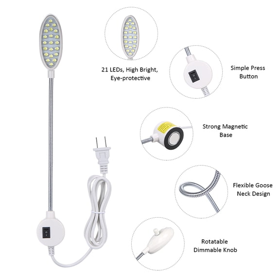 Universal LED Sewing Machine Light, Flexible Goose Neck Lamp with Magnetic Base and Adjustable Brightness for Household Sewing