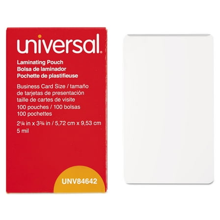 Universal Laminating Pouches, 5 mil, 3.75" x 2.25", Matte Clear, 100/Box -UNV84642