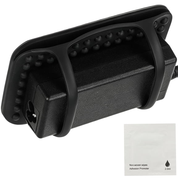 Silicone Power Brick Mount Under Desk, Adjustable Laptop Charger Holder with 360° Ventilation, No Drill Adhesive Setup (Black)