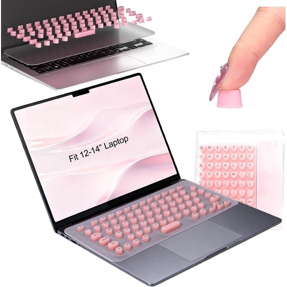Universal Laptop Keyboard Cover for Long Nails -Bonus a DIY Film, 119 Pcs Raised Keyboard Stickers to Protect Long Nails for Mac/HP/DELL/Lenovo/Acer/Asus/Samsung (Pink, 13.3")