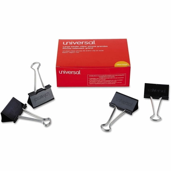Universal Large Binder Clips, 1" Capacity, 2" Wide, Black, 12/Box -UNV10220