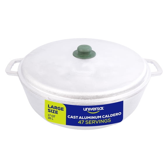 Universal (Professional Large) Caldero 47 Cups - 17 QT / 16 L, Stainless Aluminum Pot, Even Heat Distribution and Fast Cooking Dutch Oven Pot, Ergonomic Handles, Ideal for Rice, French Fries, and Mor