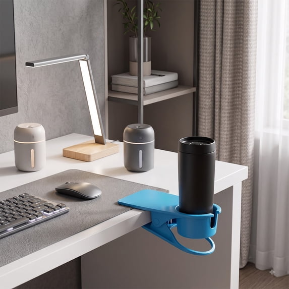 Universal Large Desk Cup Holder Clamp on, Heavy Duty Plastic Drink Holder Work for Table, Porch Swing, Patio Chair, Clip On Anti-Spill Bottle Holder for Most Cup, Bottle, Can, Tumbler