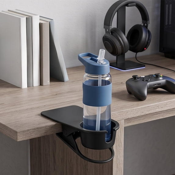 Universal Large Desk Cup Holder Clamp on, Heavy Duty Plastic Drink Holder Work for Table, Porch Swing, Patio Chair, Clip On Anti-Spill Bottle Holder for Most Cup, Bottle, Can, Tumbler