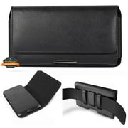 Universal Large Horizontal Belt Clip Holster Synthetic Leather Carrying Pouch Phone Holder Cover with Belt Clip & Loops Holds Phone Up To 7 Inch [Black]