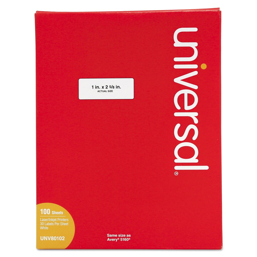 Universal Laser Printer Permanent Labels, 1 x 2 5/8, White, 3000/Box -UNV80102