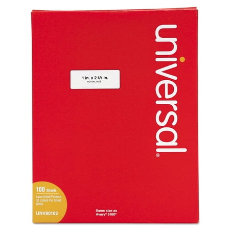Universal Laser Printer Permanent Labels, 1 x 2 5/8, White, 3000/Box -UNV80102