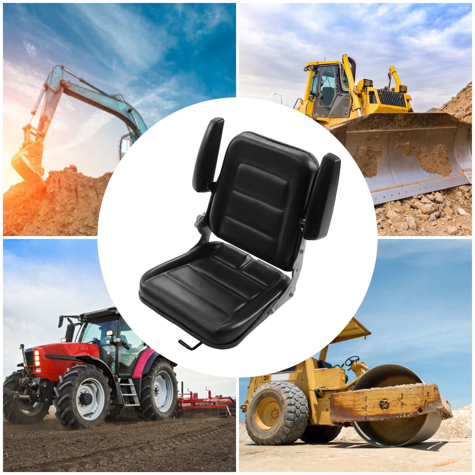 Universal Lawn Tractor Seat - Adjustable PVC Seat with Armrests, Ergonomic Design, and High-Elastic Polyurethane Foam for Tractors, Forklifts, and More