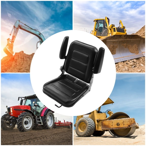 Universal Lawn Tractor Seat - Adjustable PVC Seat with Armrests, Ergonomic Design, and High-Elastic Polyurethane Foam for Tractors, Forklifts, and More