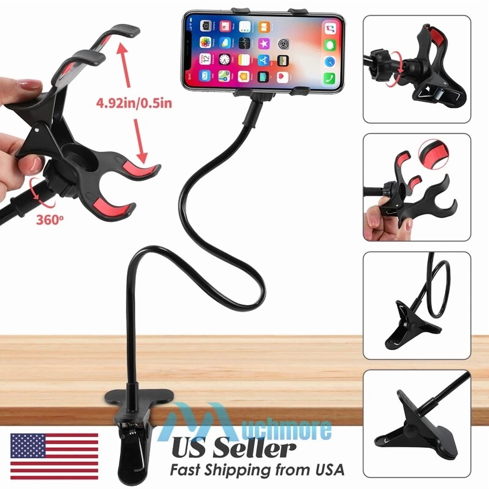 Universal Lazy Mobile Phone Gooseneck Stand Holder Flexible Bed Desk Table Clip