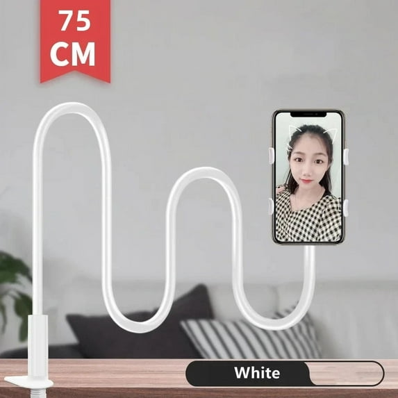 Universal Lazy Phone Stand Gooseneck Holder Flexible Desk Support Table Clip Bracket for Mobile Phones for ipad Arm Stents Kickstand (75CM White Threaded)
