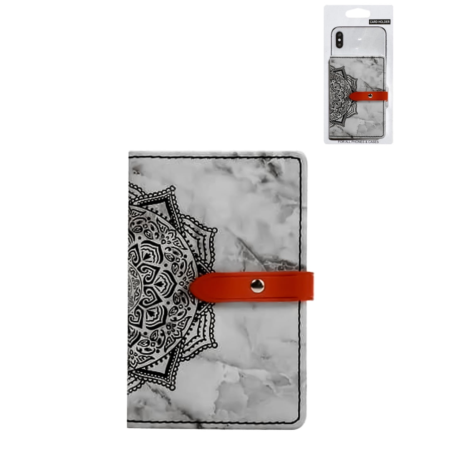 Universal Leather Phone Card Pocket Featuring Datura Flower Artwork - Dark Black