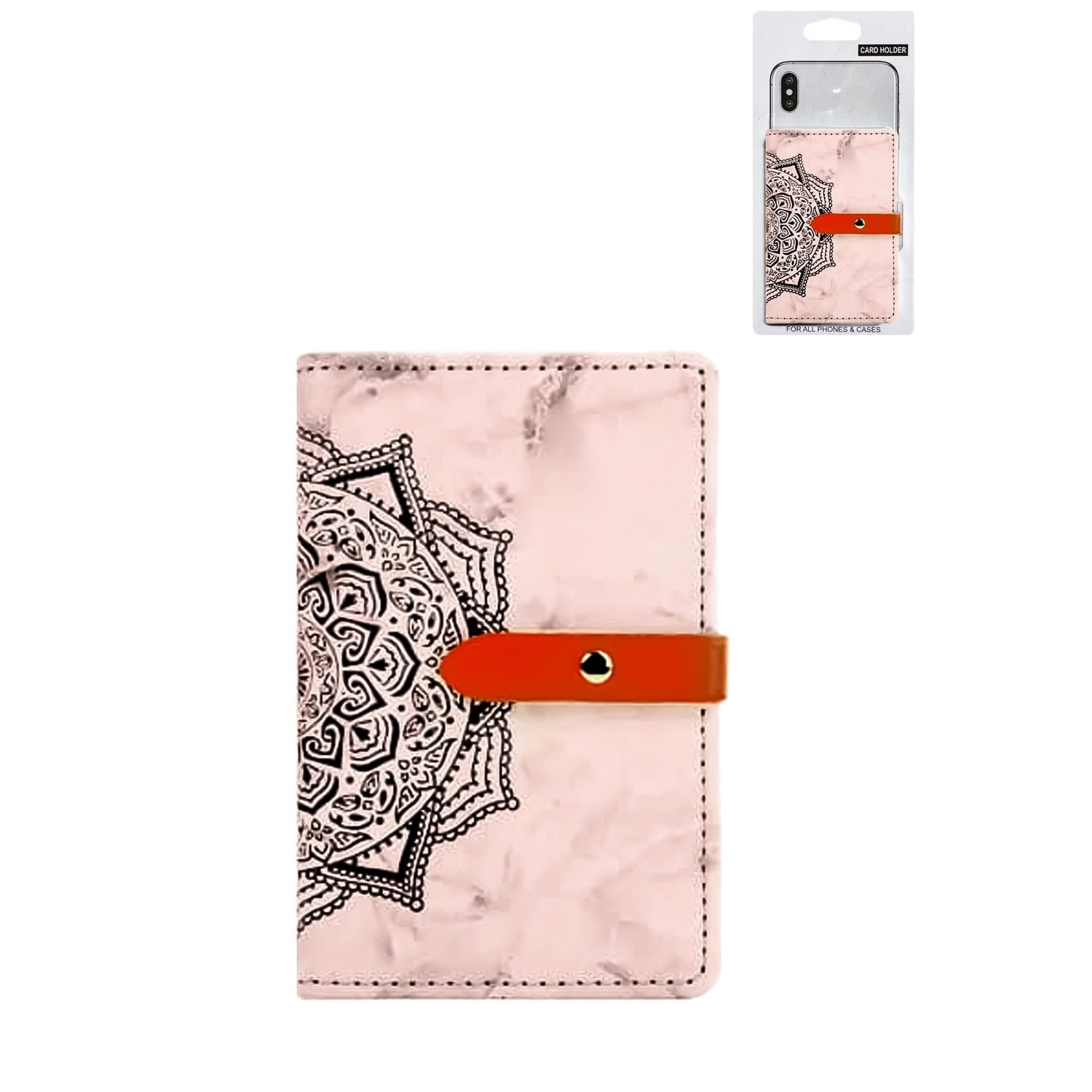 Universal Leather Phone Wallet with Datura Flower Design - Brown
