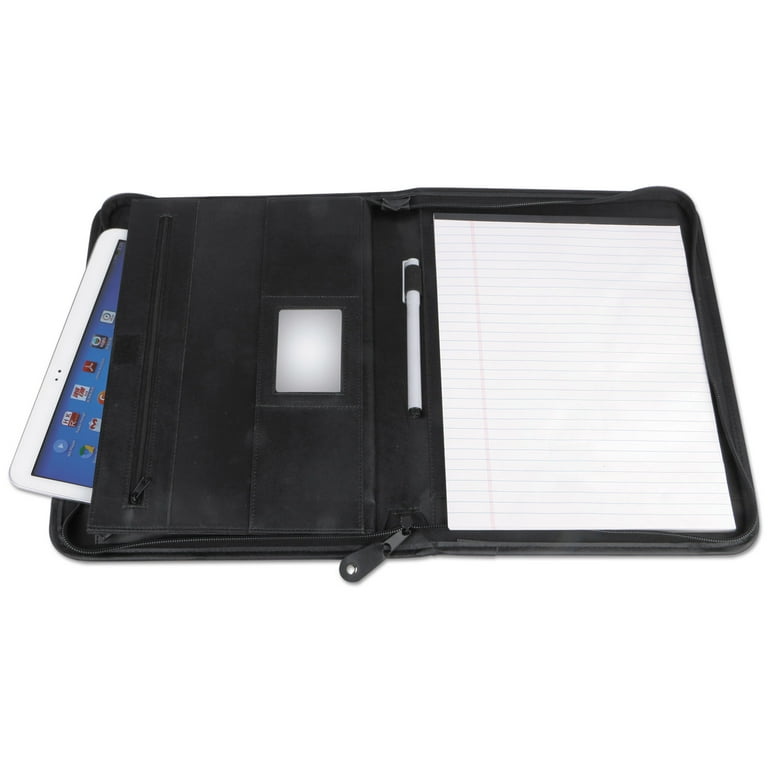 Leather Textured Zippered PadFolio with Tablet Pocket, 10 3/4 x 13 1/8, Black Leather Textured Zippered PadFolio with Tablet Pocket, 10 3/4 x 13 1/8, Black